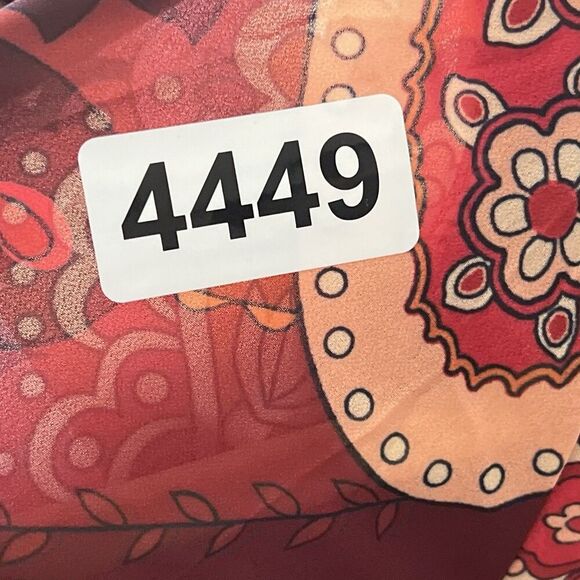 AURA Red Paisley Blouse Tie Neck Flowy Balloon Sleeves Top Large Women’s NWT - Picture 8 of 9